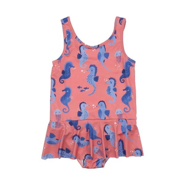 Costumino da bagno intero per bambini rosa con stampe di cavallucci marini