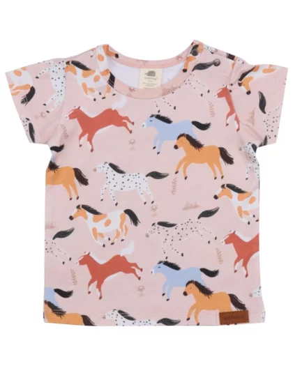maglietta rosa a manica corta per bambini con stampe di pony