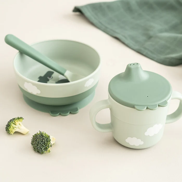 Set pappa Foodie Verde: ciotola, cucchiaino e tazza - immagine 2