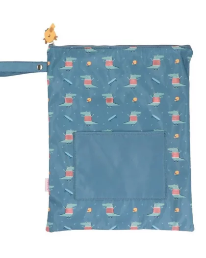busta impermeabile di colore blu con disegni di coccodrilli, perfetta il cambio dei bambini