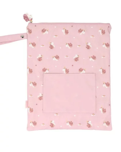 borsa impermeabile di colore rosa con disegni di unicorni, perfetta per il cambio dell'asilo