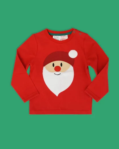 maglia rossa a manica lunga per bambini con disegno di babbo natale