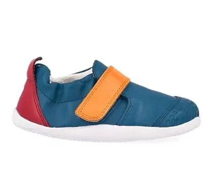 Bobux xplorer scarpine primi passi per bambini di colore blu e arancio