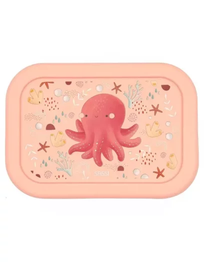 Porta pranzo in silicone per bambini di colore rosa con disegno di un polipo
