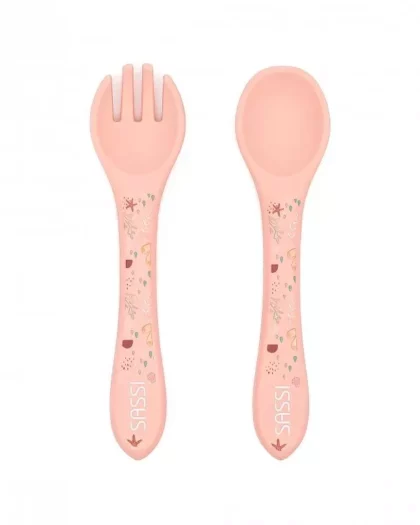 posate in silicone per bambini di colore rosa