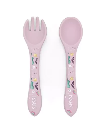 set posate in silicone per bambini di colore viola