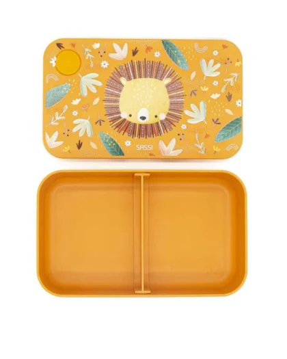 porta pranzo per bambini di colore giallo con disegno di un leone