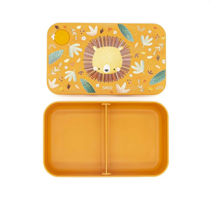 porta pranzo per bambini di colore giallo con disegno di un leone