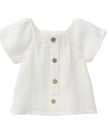 camicia in mussola di cotone bianco in puro cotone biologico per bambini con bottoni in legno