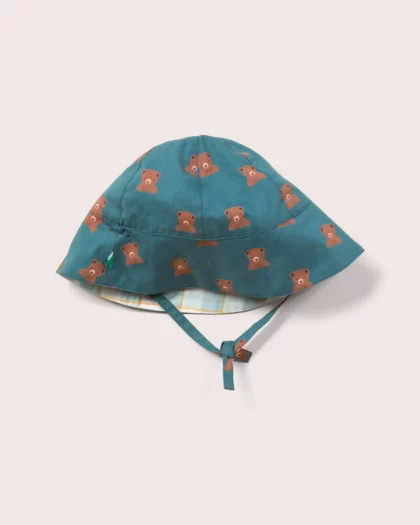 Cappellino reversilbile in cotone biologico con disegni di orsetti per bambini