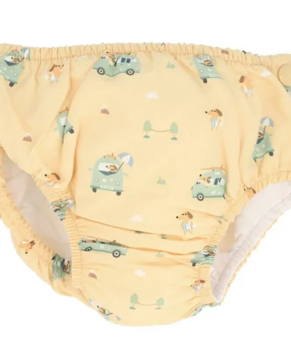 costume contenitivo giallo con disegni di surfvan
