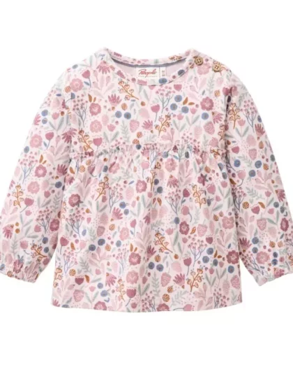 maglietta in cotone biologico a manica lughe, fantasia a fiorelllini, marca people wear organic