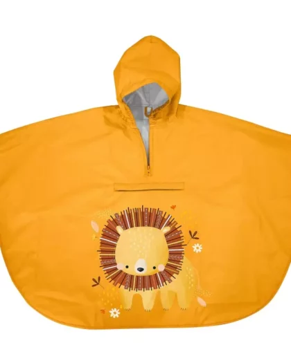 poncho impermeabile per bambini di colore giallo con disegno di leone