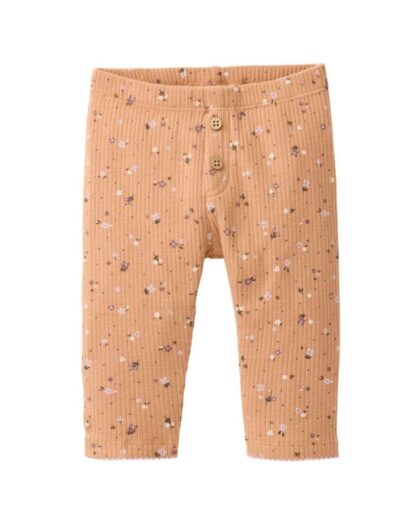 leggings in cotone biologico di colore caramello con fiorellini, brand people wear organic