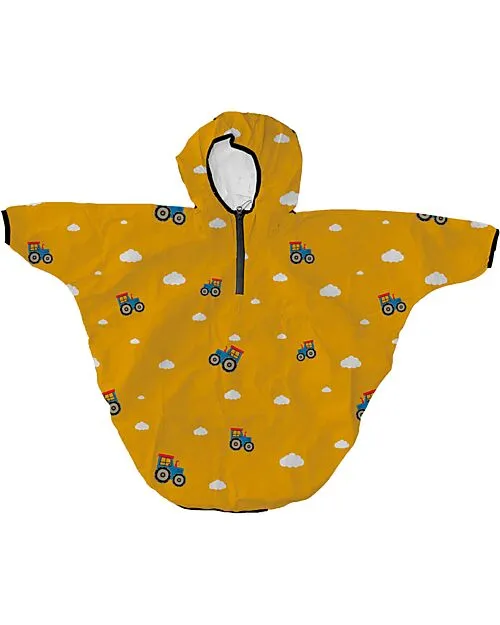 mantella pioggia per bambini di colore giallo con disegno di trattore
