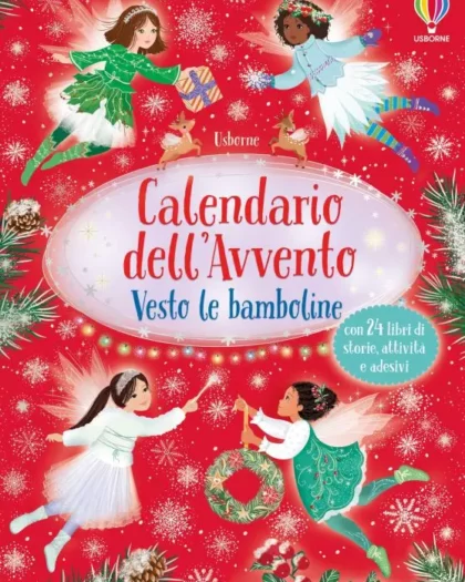 calendario dell'avvento usborne vesto le bamboline, con libri attivitiò, storie e adesivi