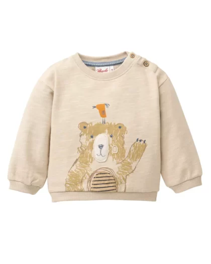 felpa di colore beige in cotone biologico con disegno di orsetto