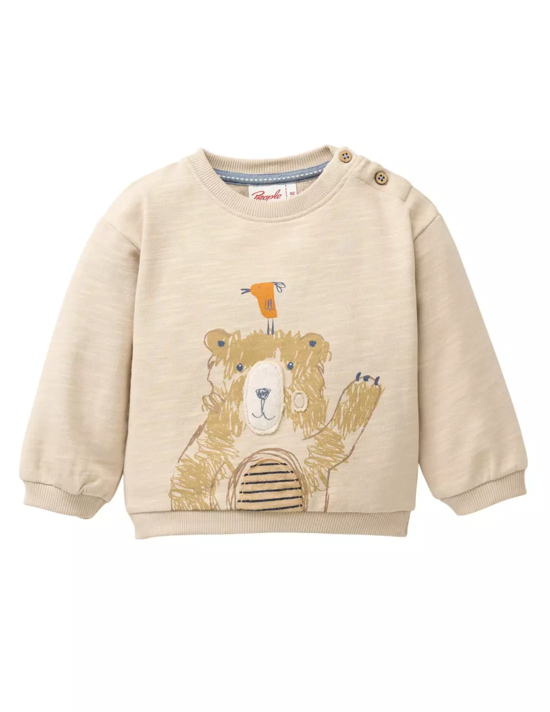 felpa di colore beige in cotone biologico con disegno di orsetto