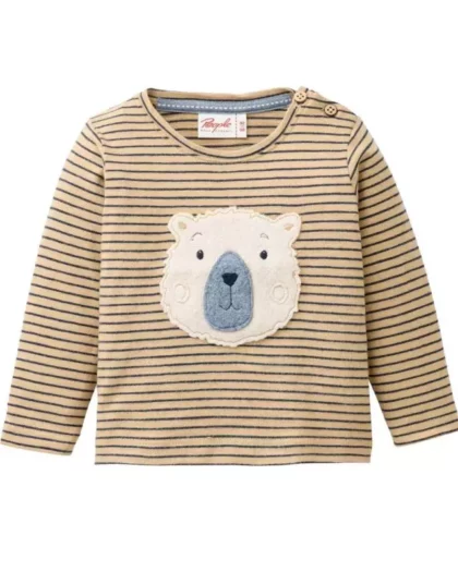maglietta a maniche lunghe a righe con applique di orsetto, in cotone organico marca people wear organic